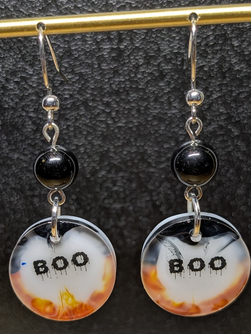 Halloween 'BOO' Black & Orange Dangle Earrings